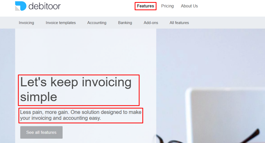 debitoor saas features page