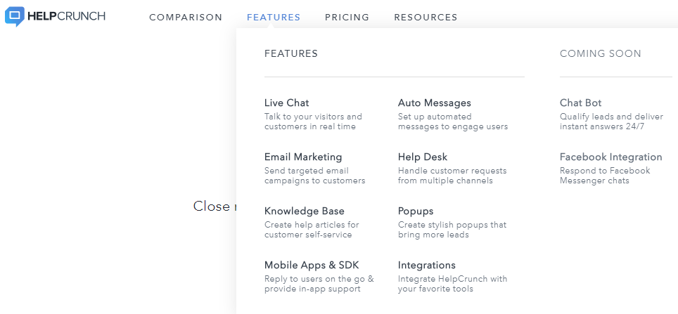 helpcrunch features page
