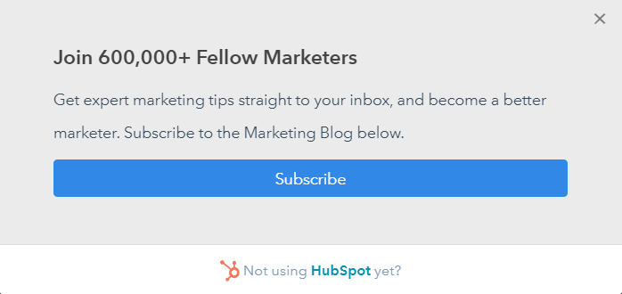 create an email list - pop-up by Hubspot