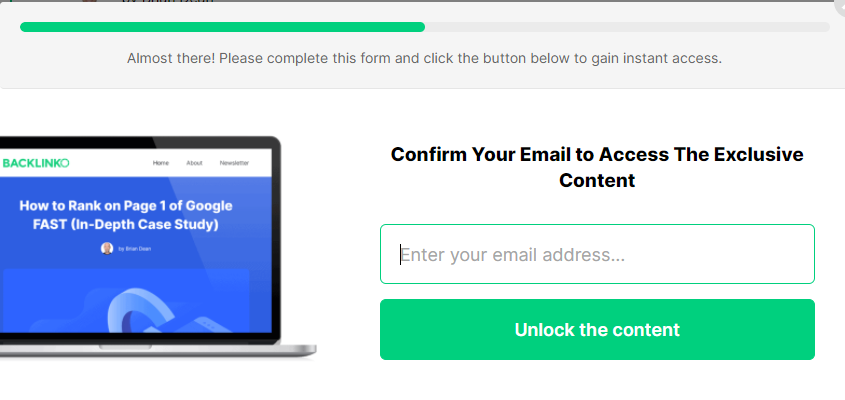 create an email list - gated content by Backlinko