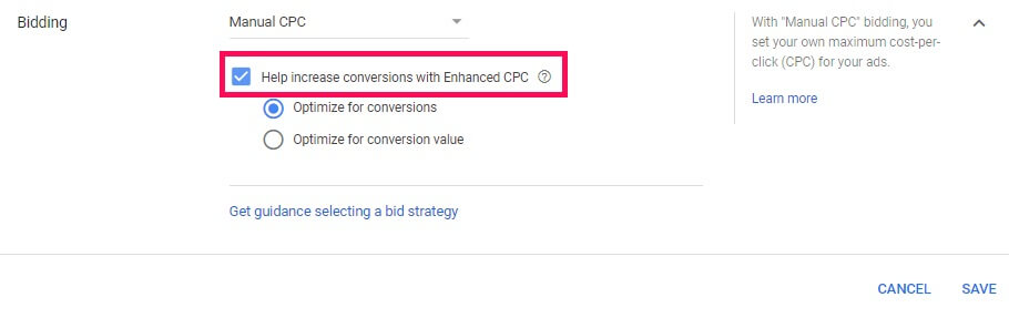 Enhanced CPC Google Ads Bidding Strategy