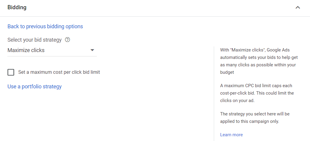 Google Ads Bidding Strategy Maximize Clicks