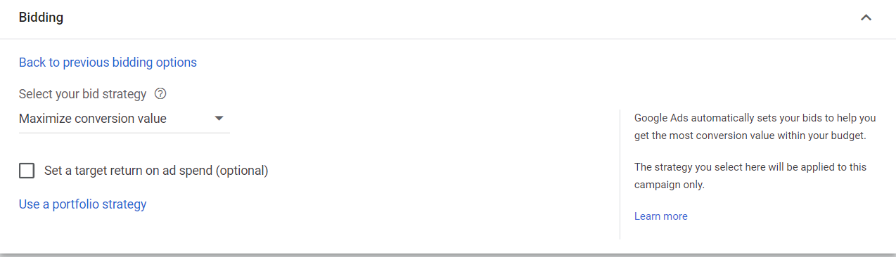 Google Ads Bidding Strategy Maximize Conversion Value