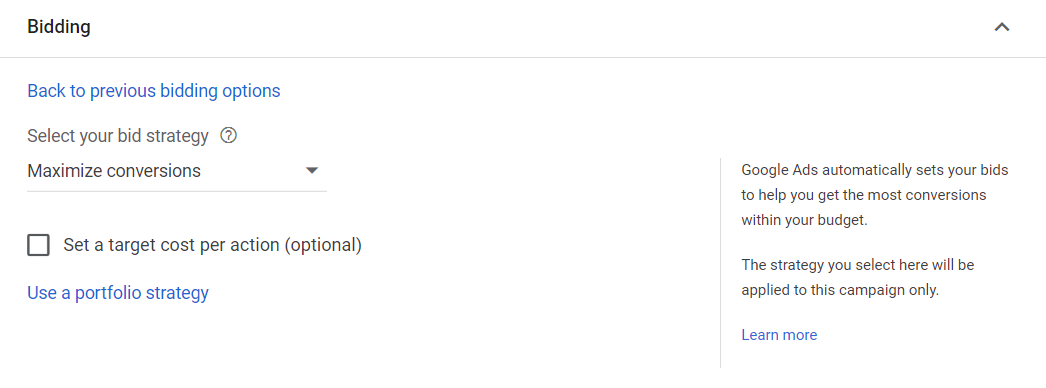 Google Ads Bidding Strategy - Maximize Conversions