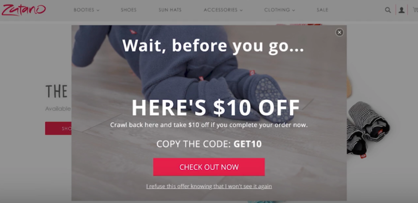 Zutano exit intent popup