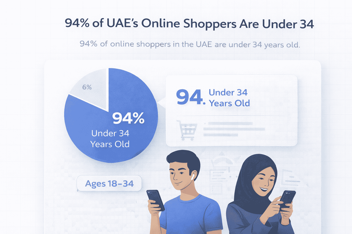 Infographic showing that 94% of online shoppers in the UAE are under 34 years old